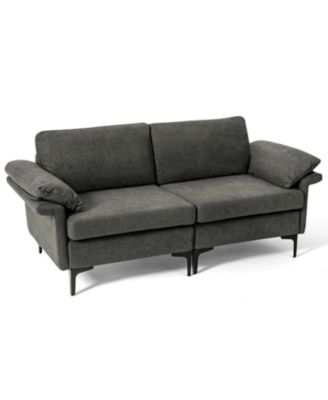 Modern Upholstered Loveseat Sofa with Spring System Armrest Pillows and Metal Legs
