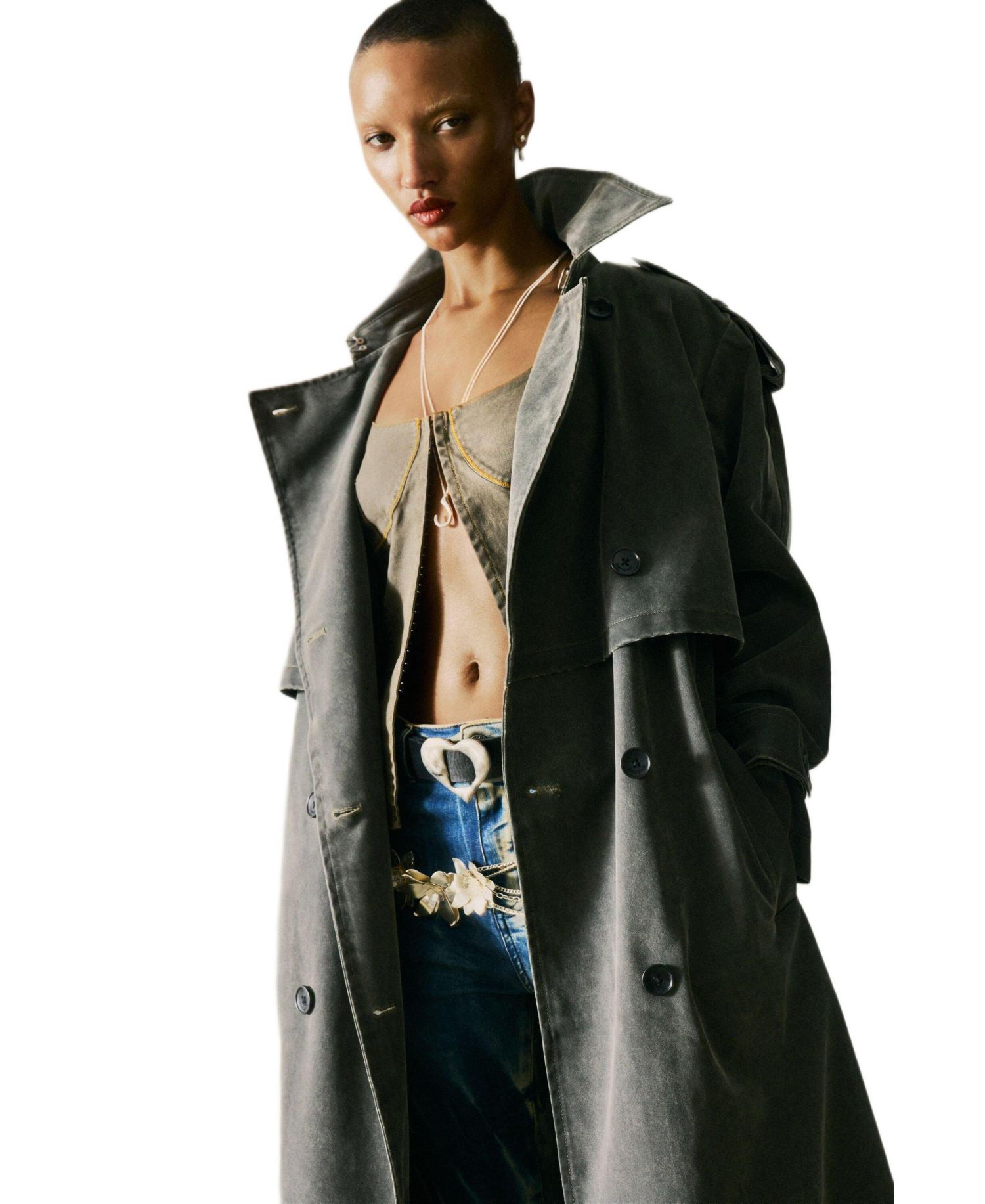 Women's Trench Coat Leather Effect