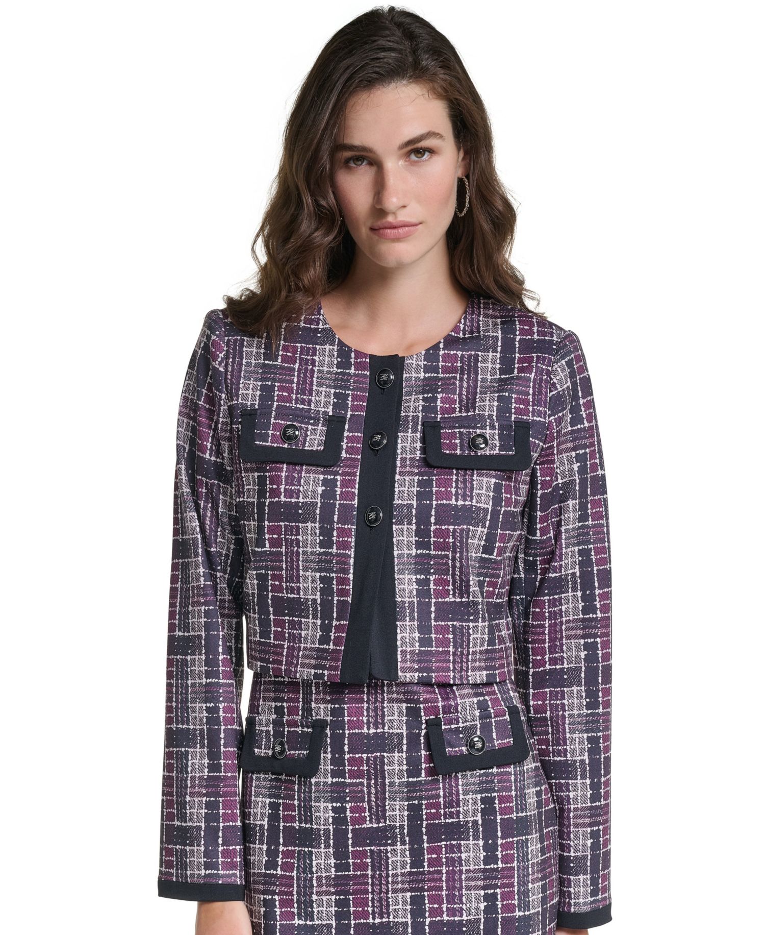 Women's Plaid Cropped Ponte Jacket