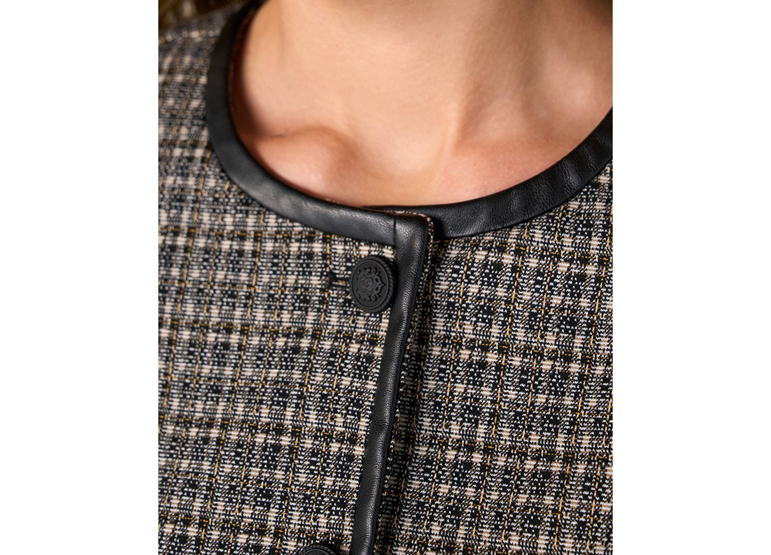 Petite Cropped Collarless Plaid Blazer