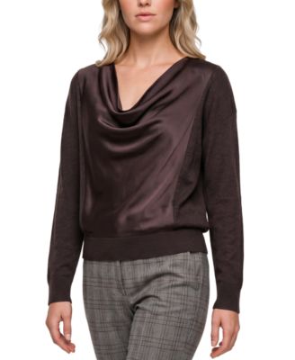 Petite Cowl Neck Long-Sleeve Satin Pullover