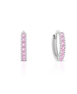 Sterling Silver Timeless Pave Pink Huggie Hoops Earrings