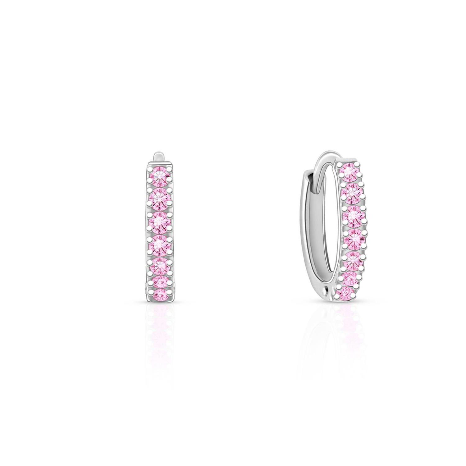 Sterling Silver Timeless Pave Pink Huggie Hoops Earrings