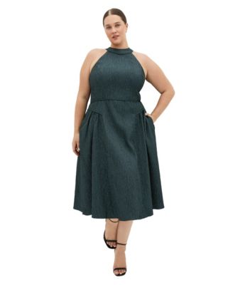Plus Size Halter Jacquard A-Line Midi Dress