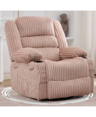Swivel Rocker Recliner Chair Manual Recliner for Adults Soft Corduroy Extra Wide Seat 350 Lb Capacity Cup Holder And Pockets for Nursery