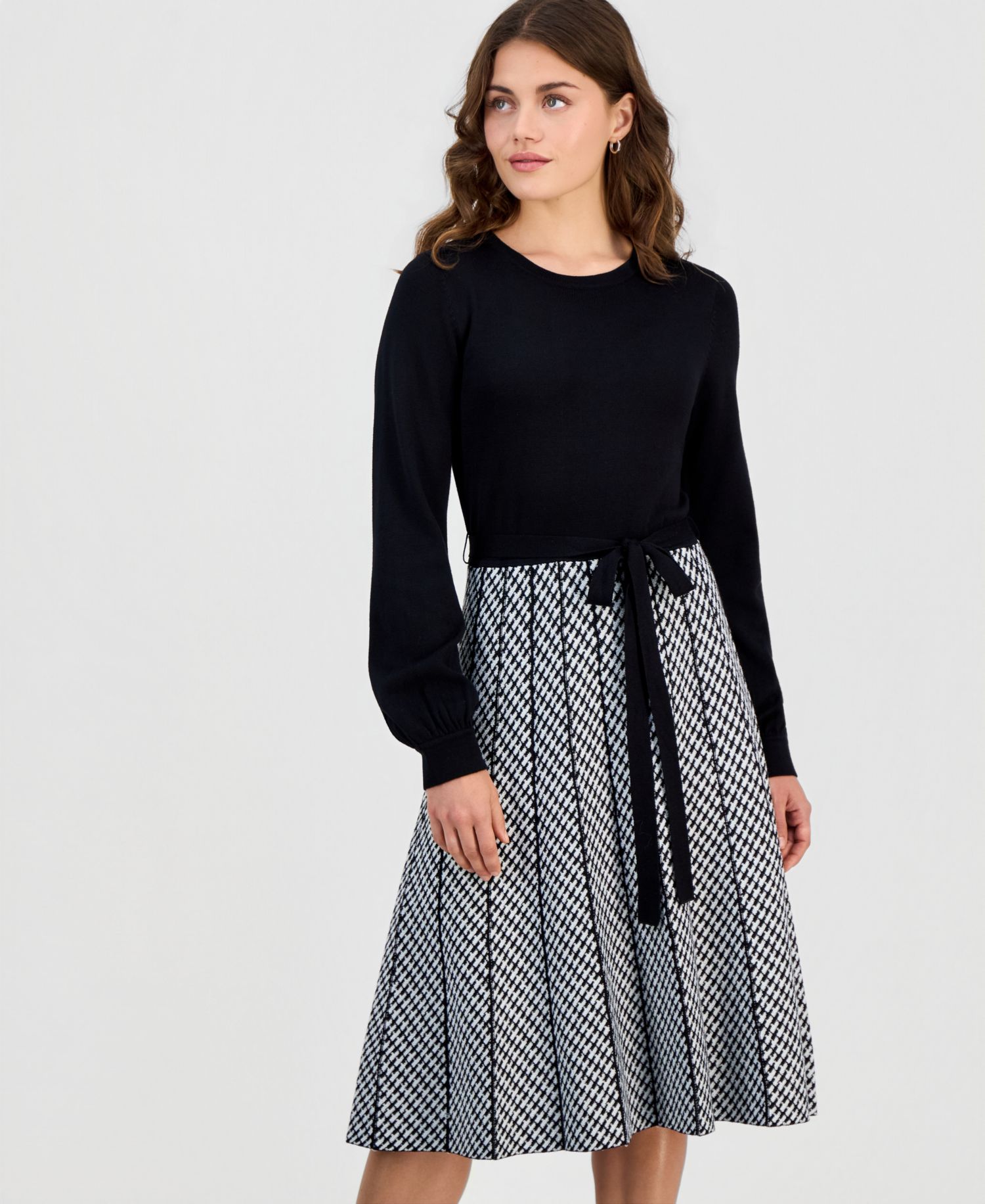 Petite Fit & Flare Long-Sleeve Sweater Dress