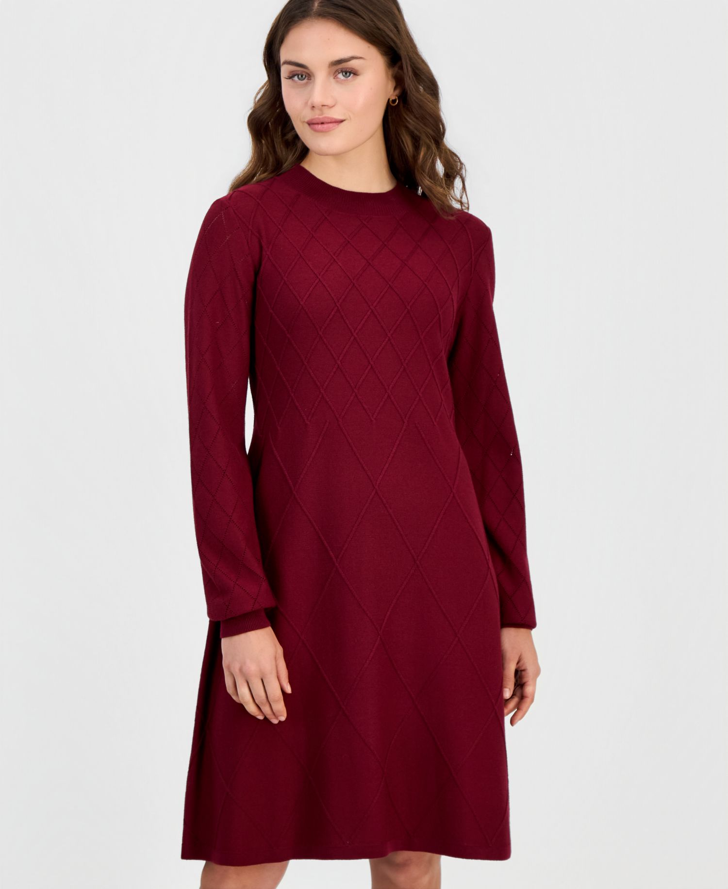 Petite Long-Sleeve A-Line Mock Neck Sweater Dress
