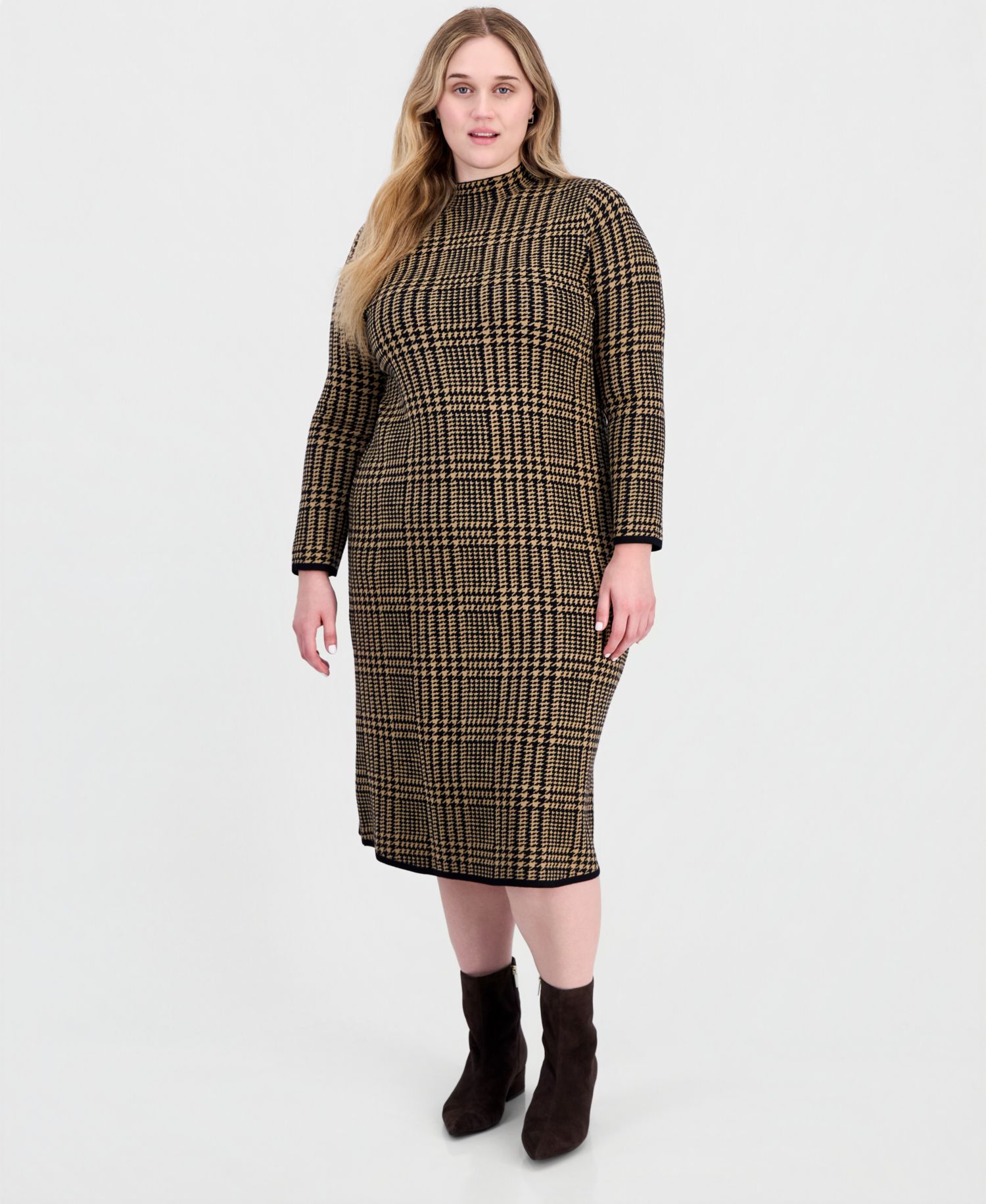 Plus Printed Long-Sleeve Sweater Dress