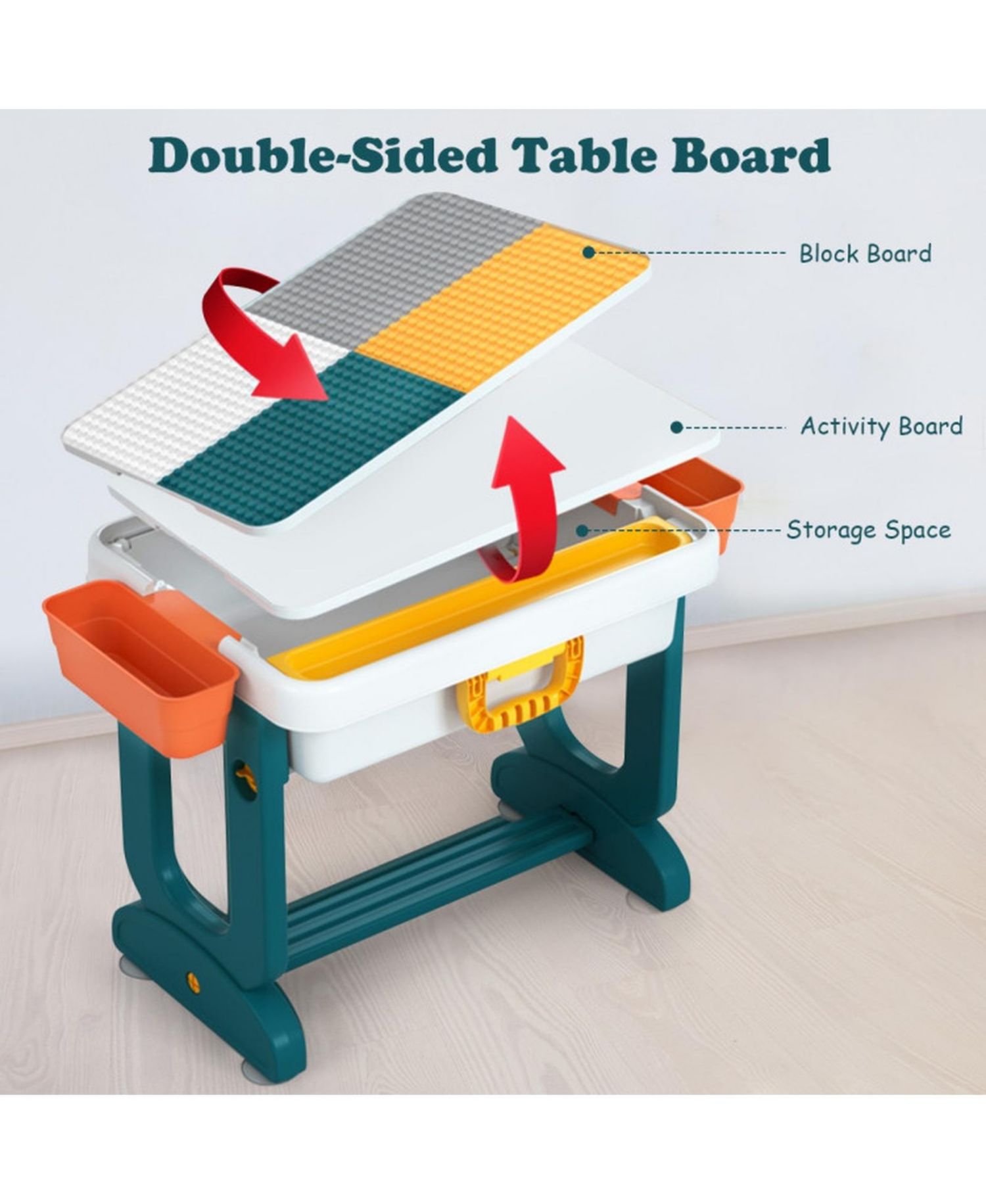 5-in-1 Kids Activity Table and Chair Set with Storage and Building Block Board