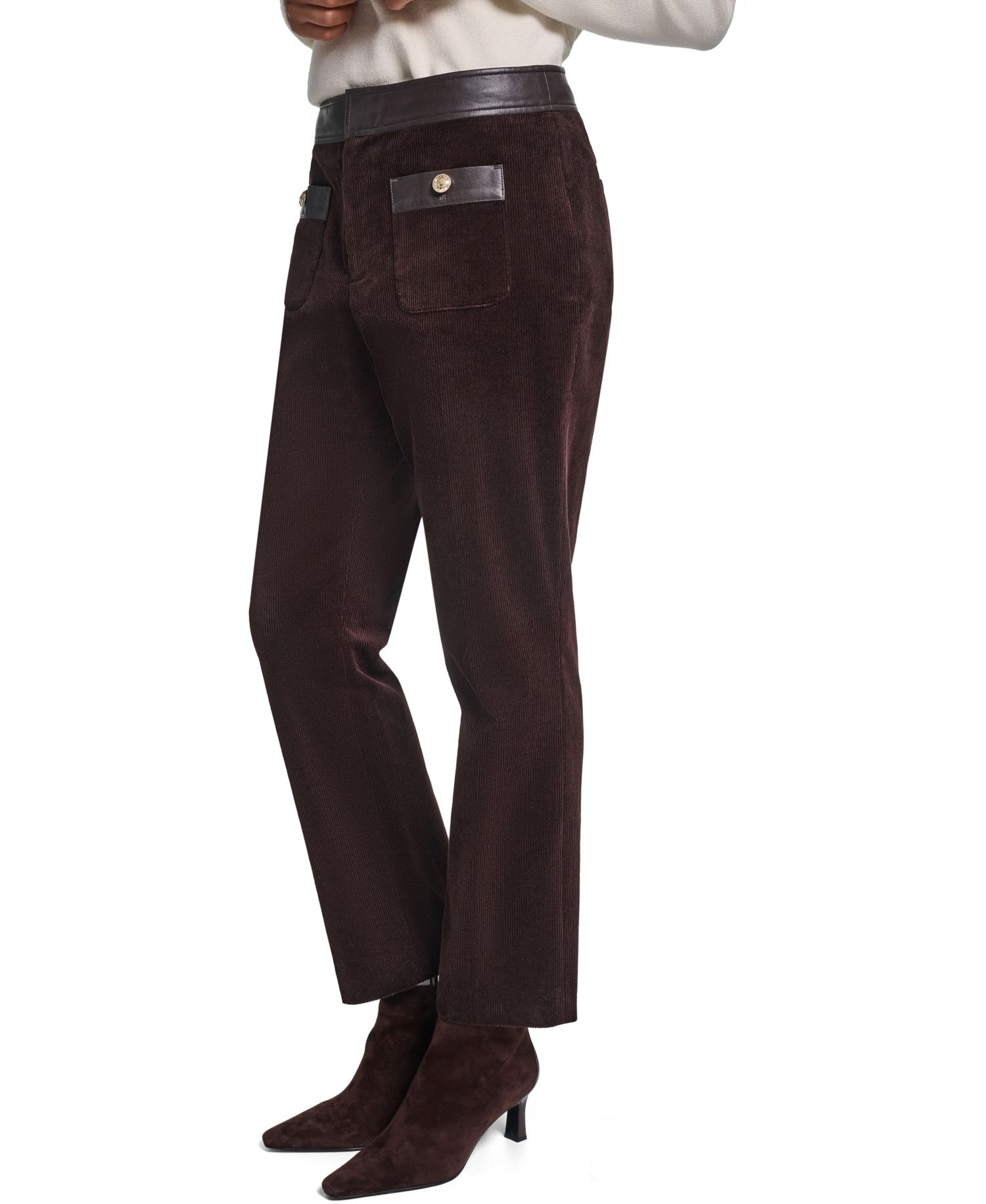 Petite High-Waist Straight Corduroy Pants
