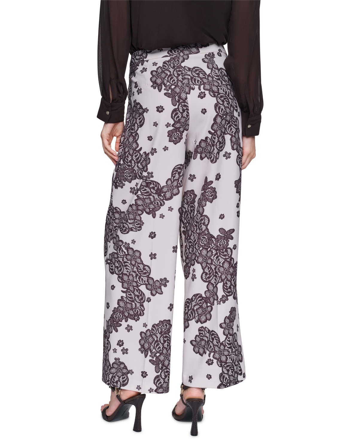 Karl Lagerfeld Paris Petite Lace Floral-Print Wide-Leg Pants, 28" Inseam