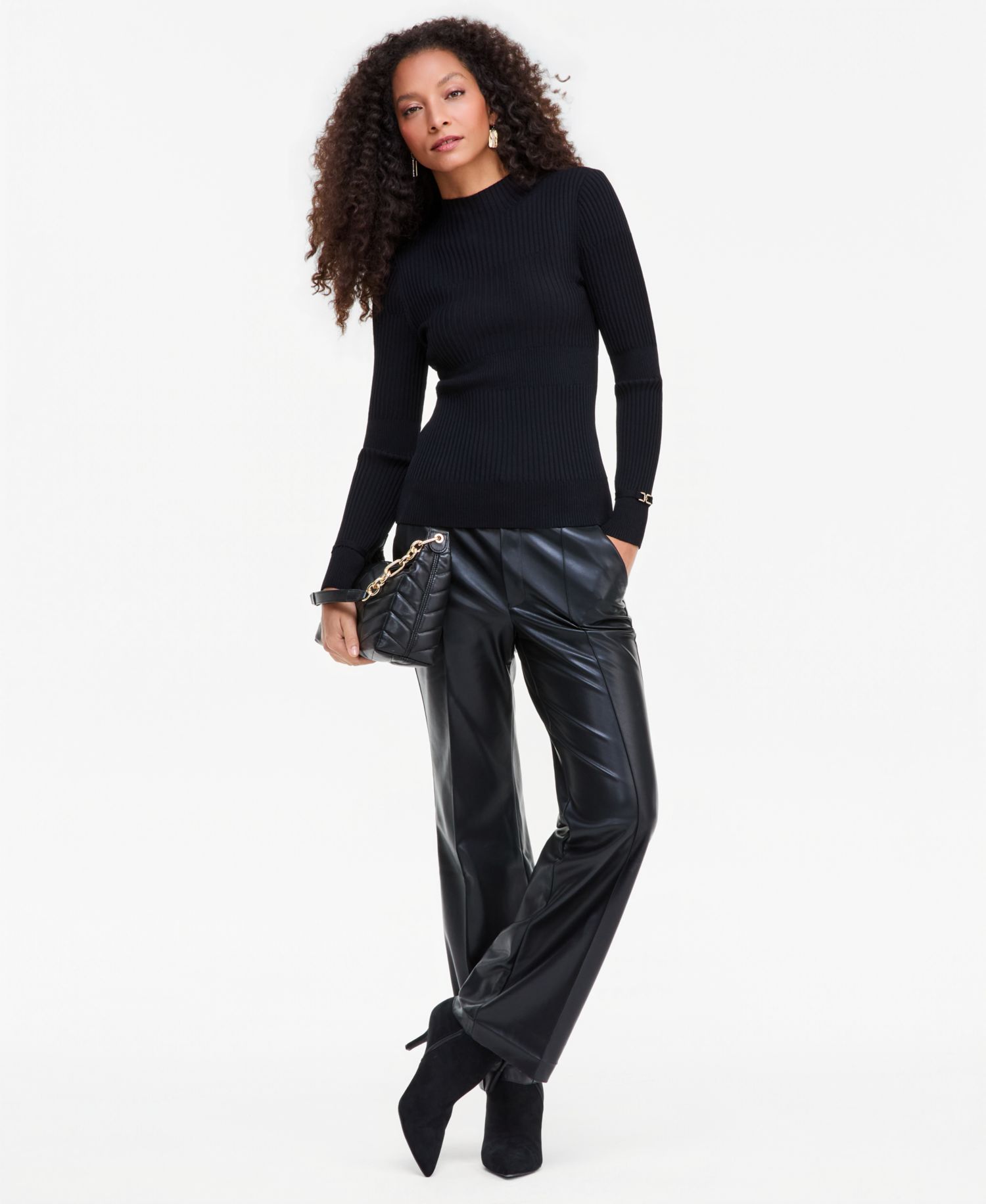 Women's Mock Neck Ribbed Long-Sleeve Sweater