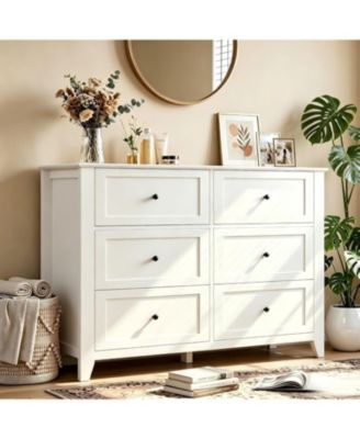 41.7" Wide 6-Drawer Storage Dresser, Modern Lacquered Chest with Deep Drawers, Multi-Purpose Storage Cabinet for Bedrooms, Hallways and Entryways