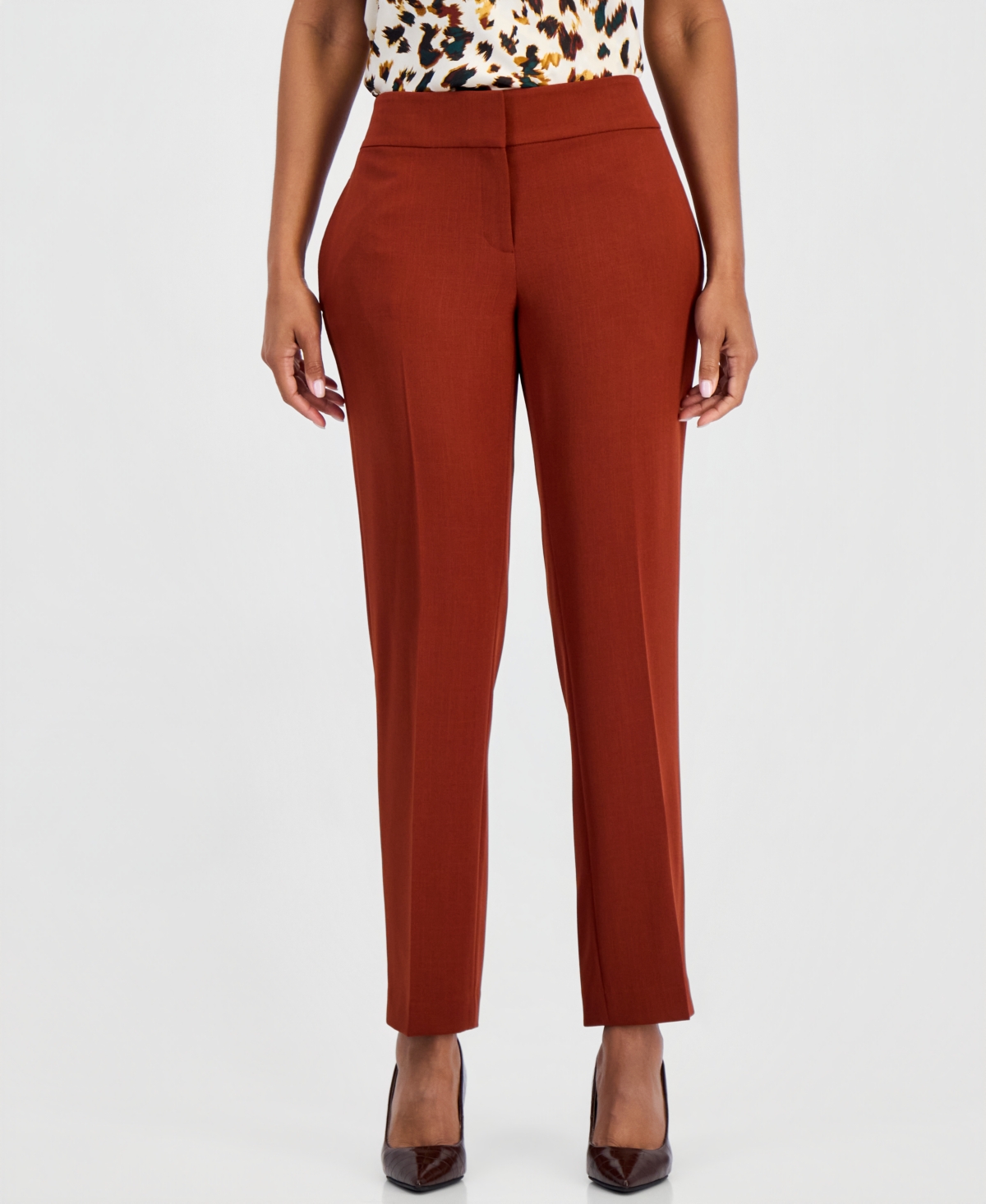 Kasper Women's Ava Mid-rise Straight-leg Crepe Pants In Rich Sepia