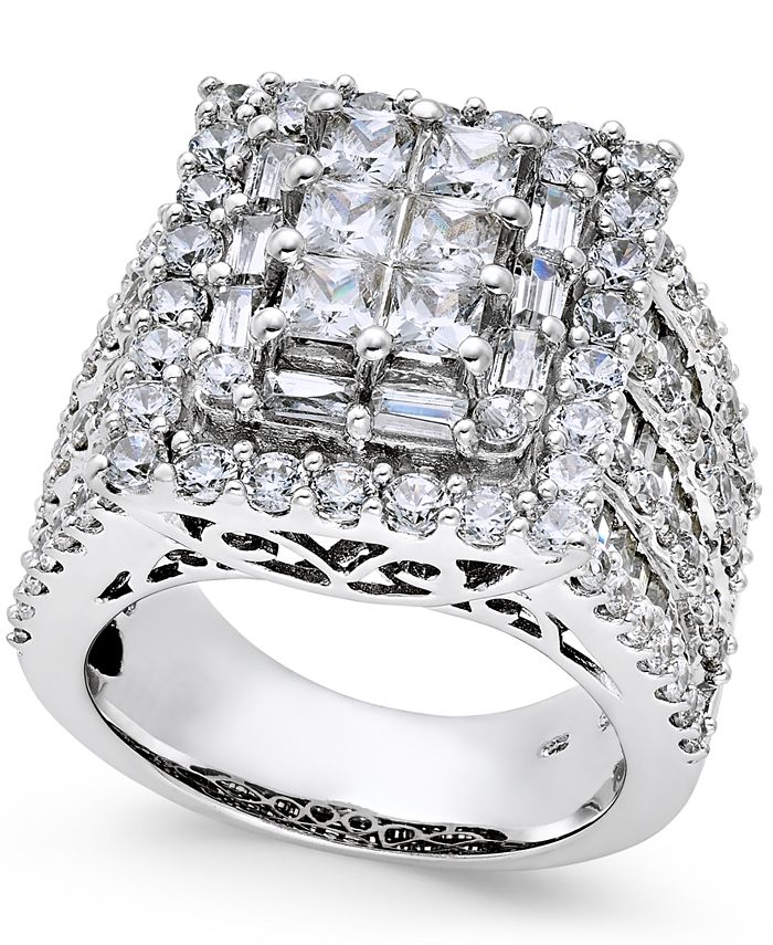 Macy's Diamond Cluster Engagement Ring (5 ct. t.w.) in 14k White Gold ...
