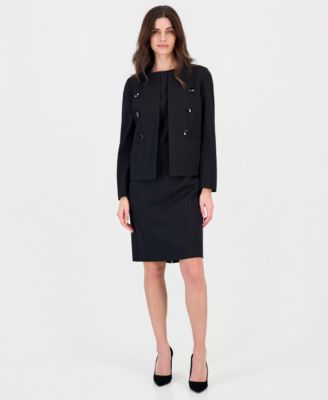 Women's Sleeveless Compression Boat-Neck Sheath Dress & Double-Breasted Jacket