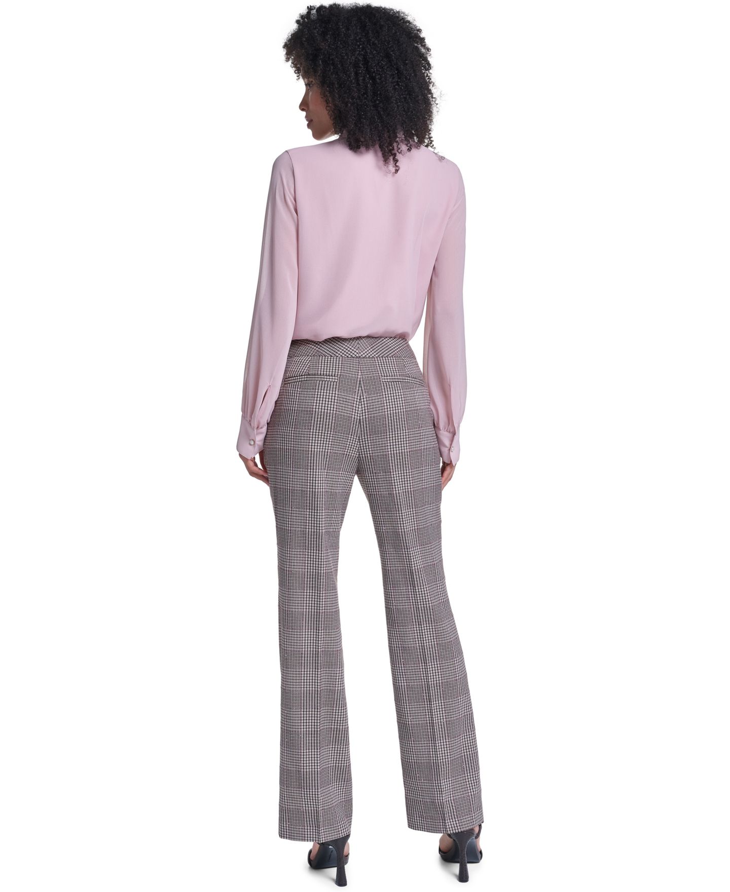 Женские брюки KARL LAGERFELD PARIS Petite Plaid Flared, цвет: Глиняный — фото 5