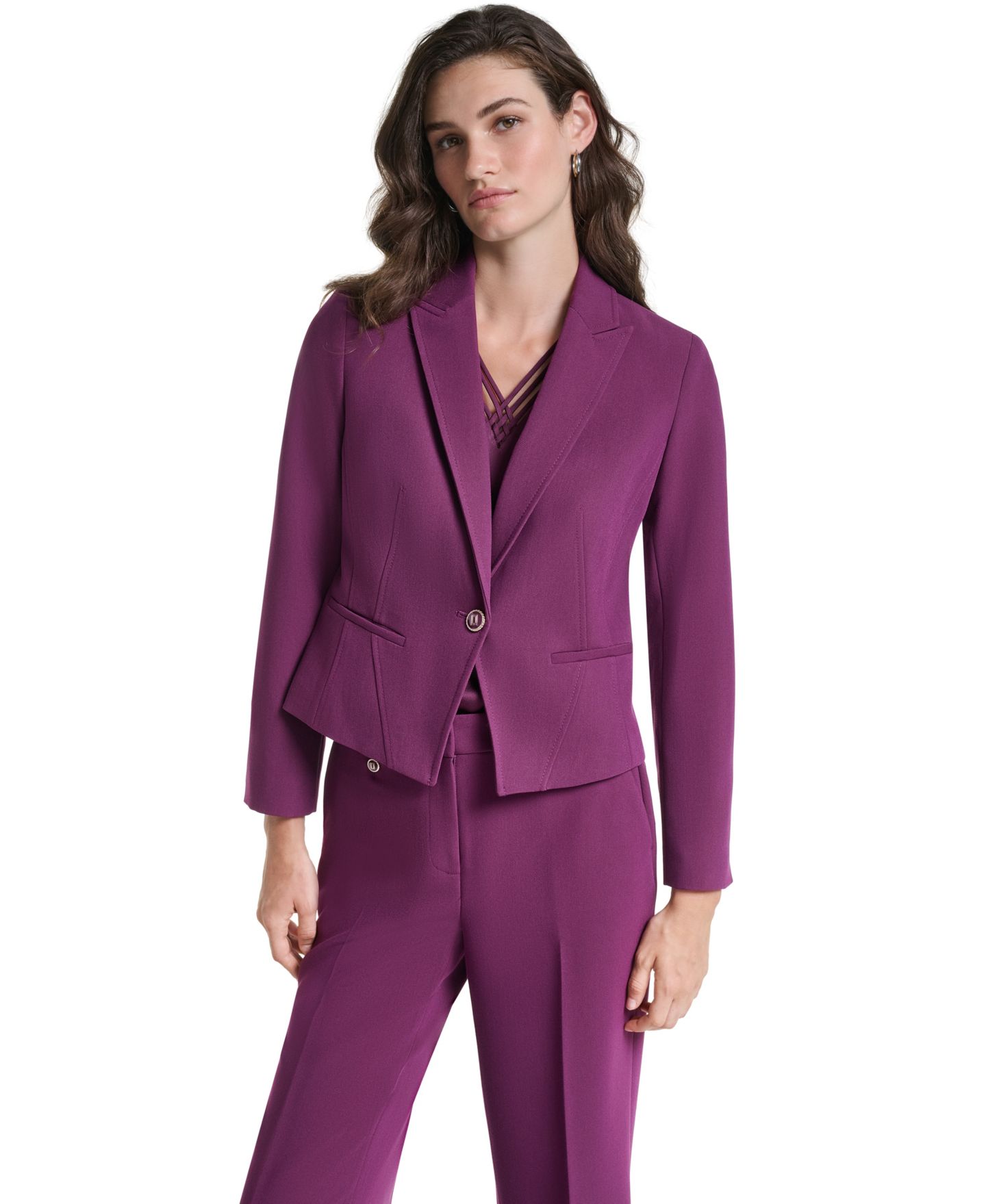 Женский пиджак KARL LAGERFELD PARIS Petite Cropped Single-Button Blazer, цвет: Вишнёвый — фото 8