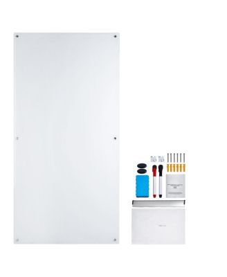Magnetic Glass Whiteboard, Dry Erase Board  Wall-Mounted Large White Glassboard Frameless,Marker Tray,Eraser and 2 Markers Included
