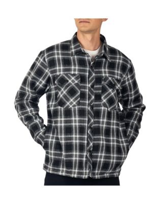 Men's Henry Quilted Flannel Shirt Heavyweight Warm Plaid Snap Front Shacket Overshirt