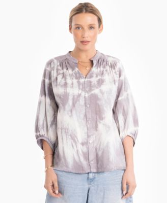 Women's Tie-Dye Button-Front Peasant Top