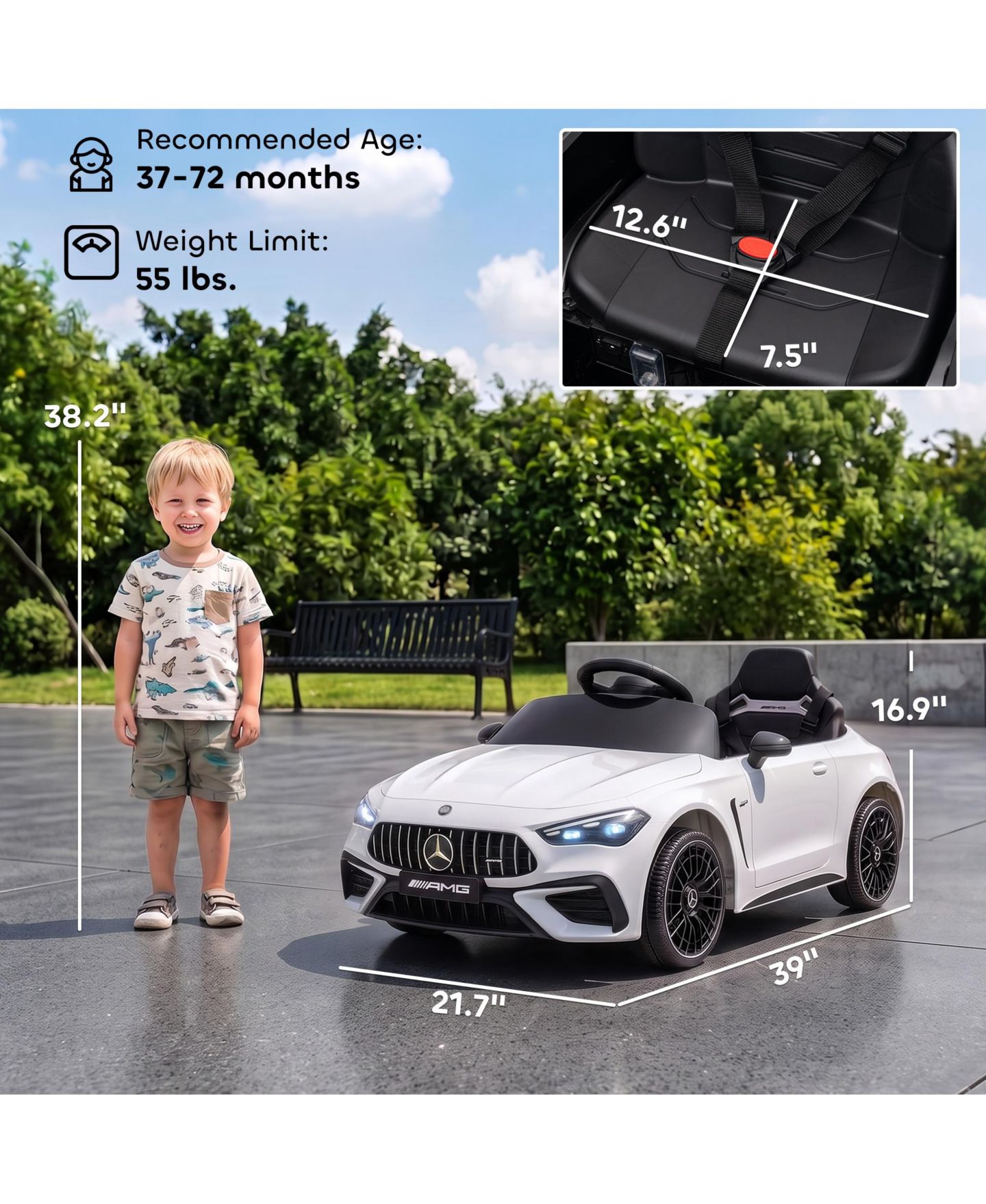 Детская игрушка Qaba Mercedes Amg Cle 53 39" L Electric Ride-On Car with Remote Control, 1 Seat, Ages 3+, цвет: Белый — фото 2