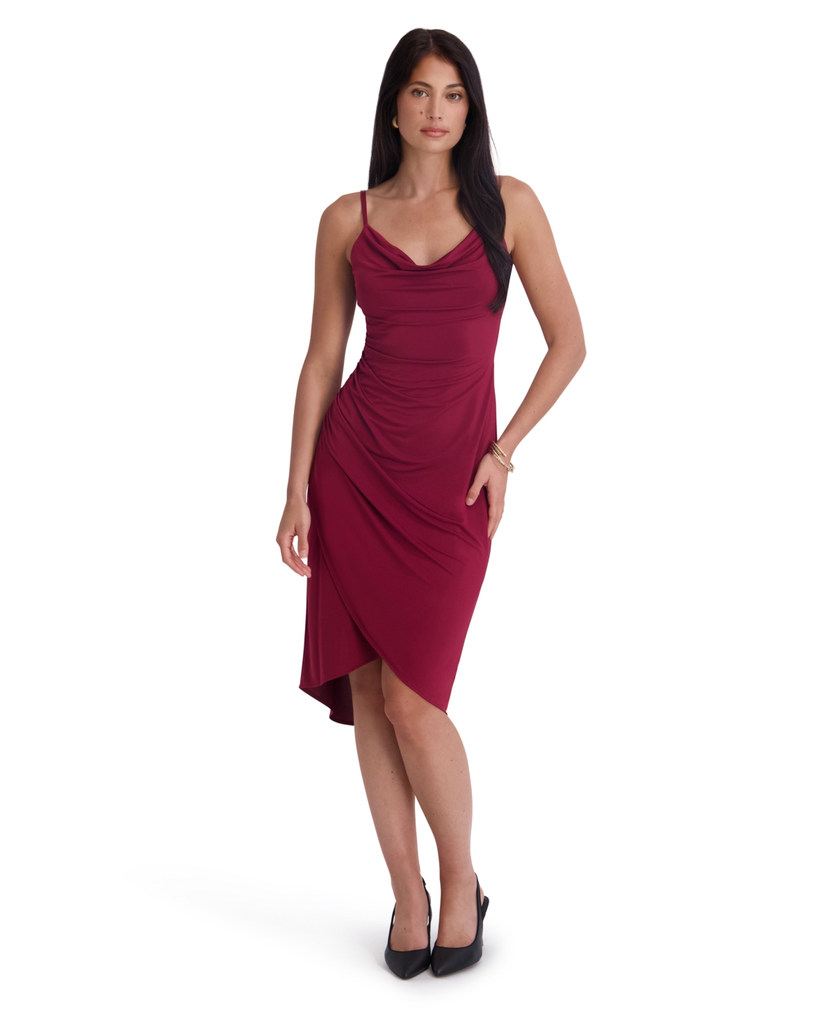 Siena Women's Sleeveless Cowlneck Bodycon Ruched Dress In Ox Blood