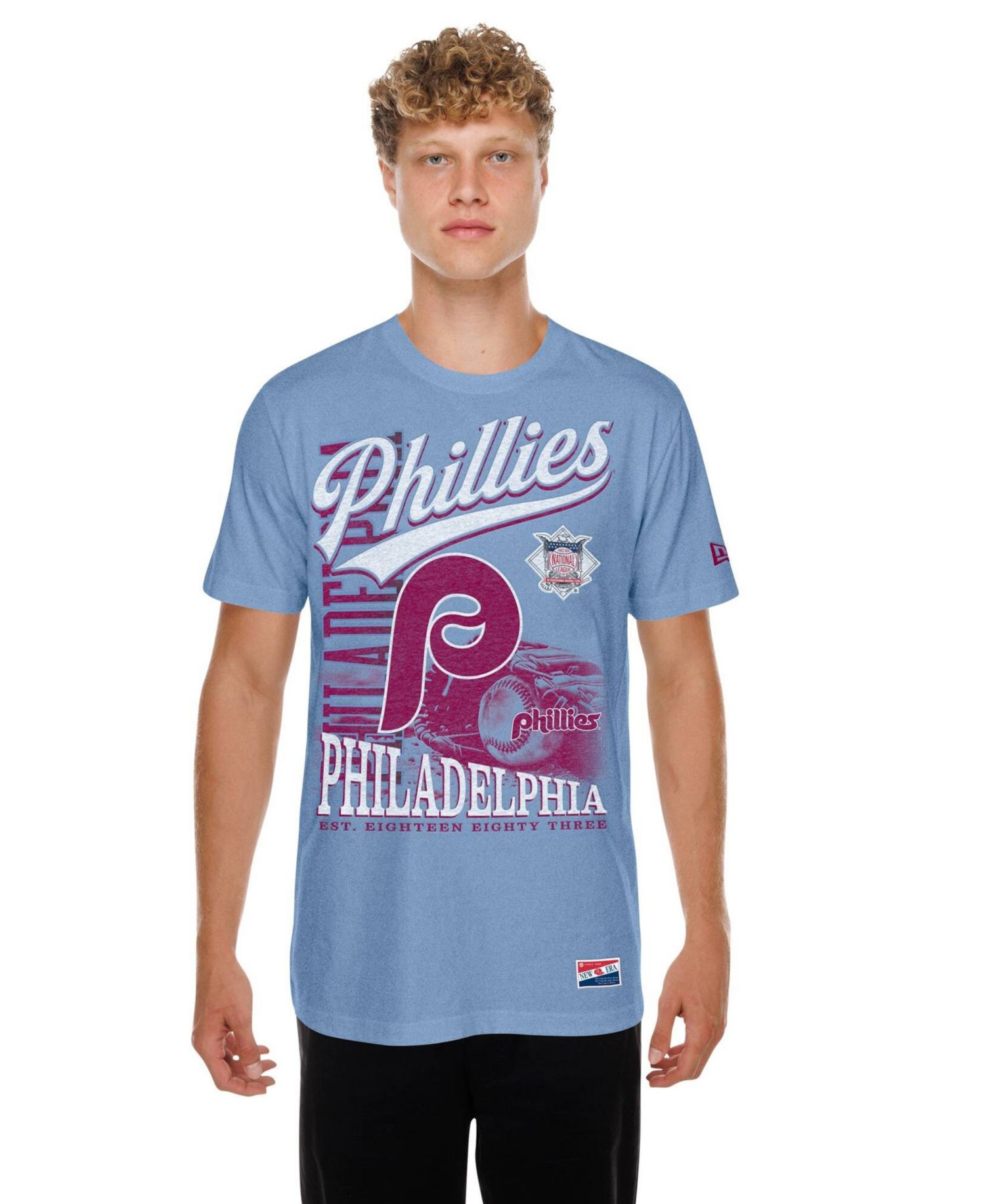 Men's Light Blue Philadelphia Phillies Oversized Throwback Distressed T-Shirt
