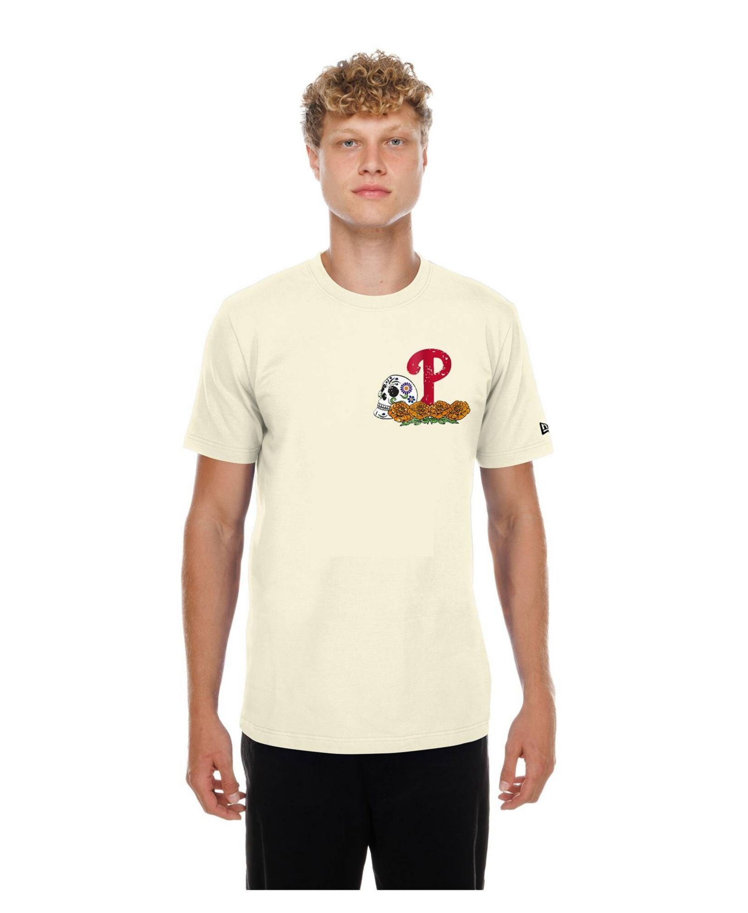 Men's Natural Philadelphia Phillies Dia de los Muertos Sugar Skull T-Shirt