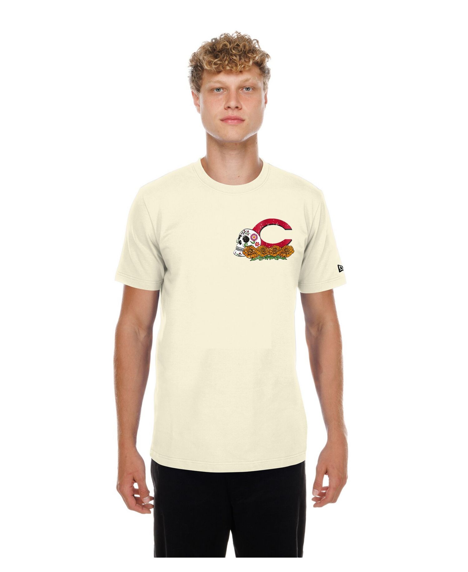 Men's Natural Cincinnati Reds Dia de los Muertos Sugar Skull T-Shirt