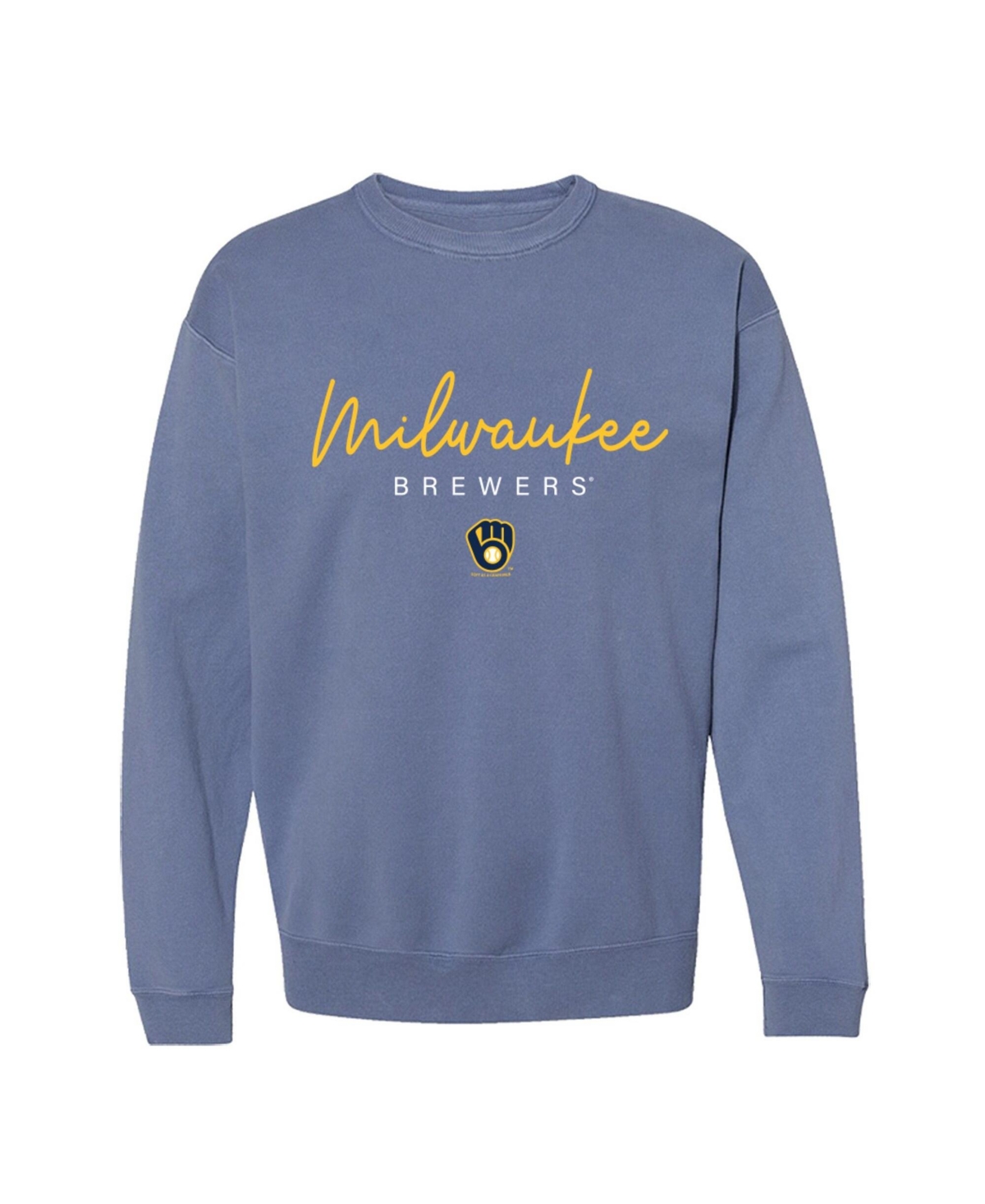 Soft As A Grape Women's Milwaukee Brewers Pigment-dye Relaxed-fit Long-sleeve Crewneck Sweatshirt In Navy