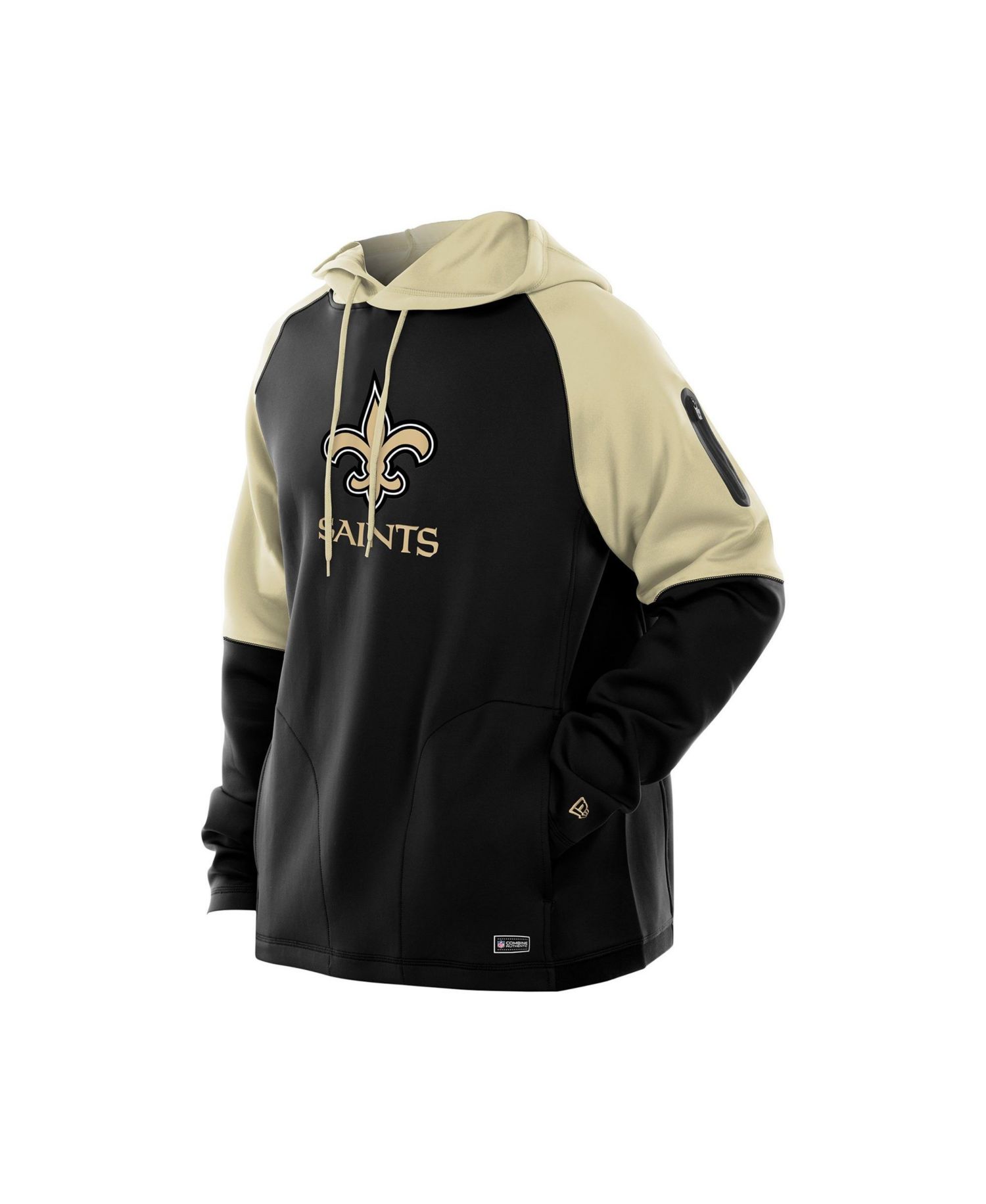 Men's Black New Orleans Saints Combine Authentic Color Block Raglan Pullover Hoodie