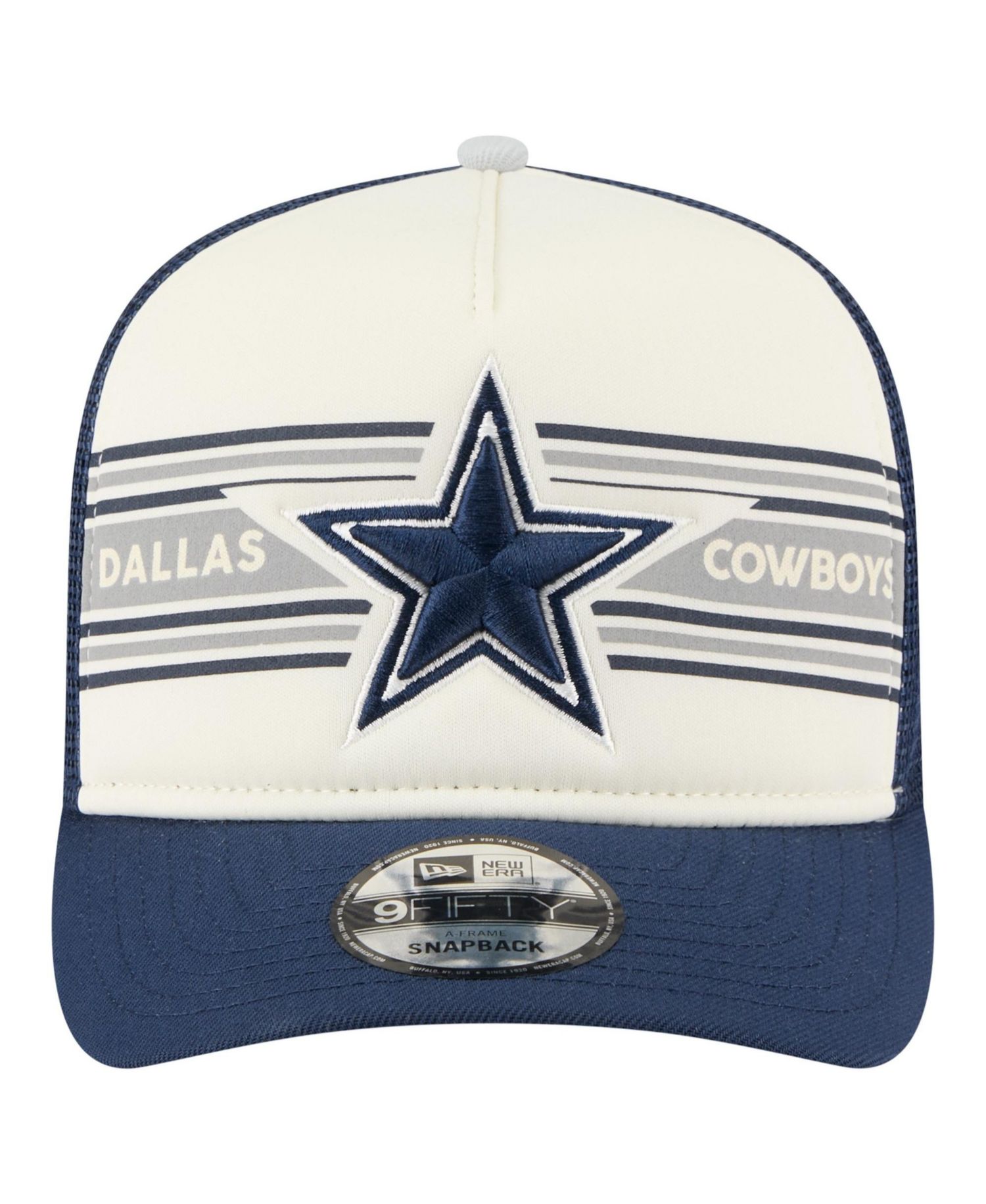 Big Boys and Girls Cream/Navy Dallas Cowboys Banner A-Frame 9FIFTY Trucker Snapback Hat