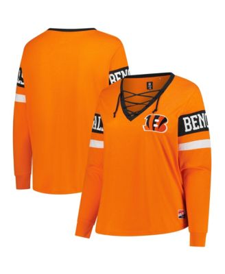 Women's Plus Size Cincinnati Bengals Long-Sleeve Lace-Up Cotton-Blend T-Shirt
