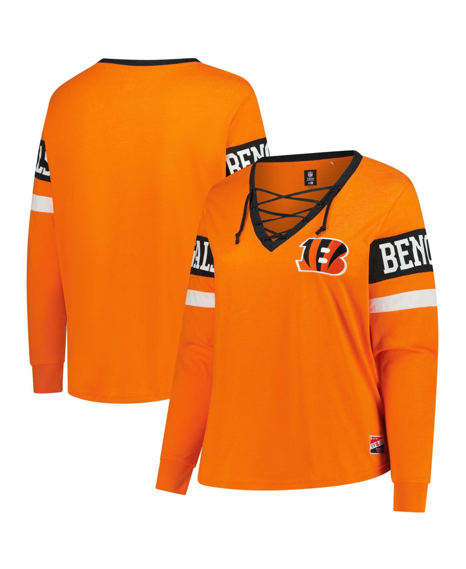 Women's Plus Size Cincinnati Bengals Long-Sleeve Lace-Up Cotton-Blend T-Shirt