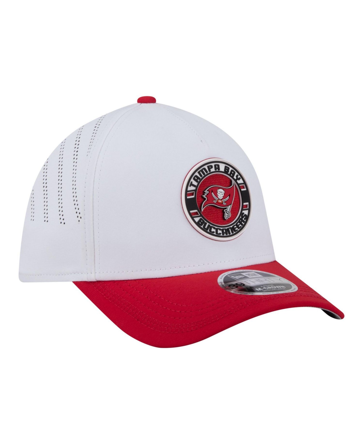 Men's White/Red Tampa Bay Buccaneers Patch 39THIRTY A-Frame M-Crown Perforated Flex Hat