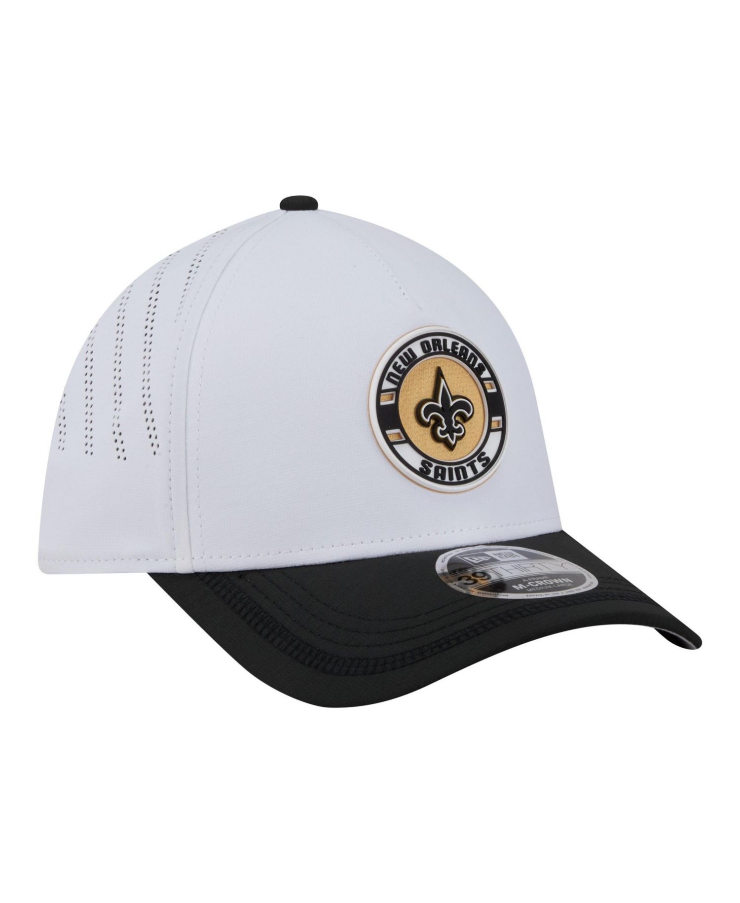 Men's White/Black New Orleans Saints Patch 39THIRTY A-Frame M-Crown Perforated Flex Hat