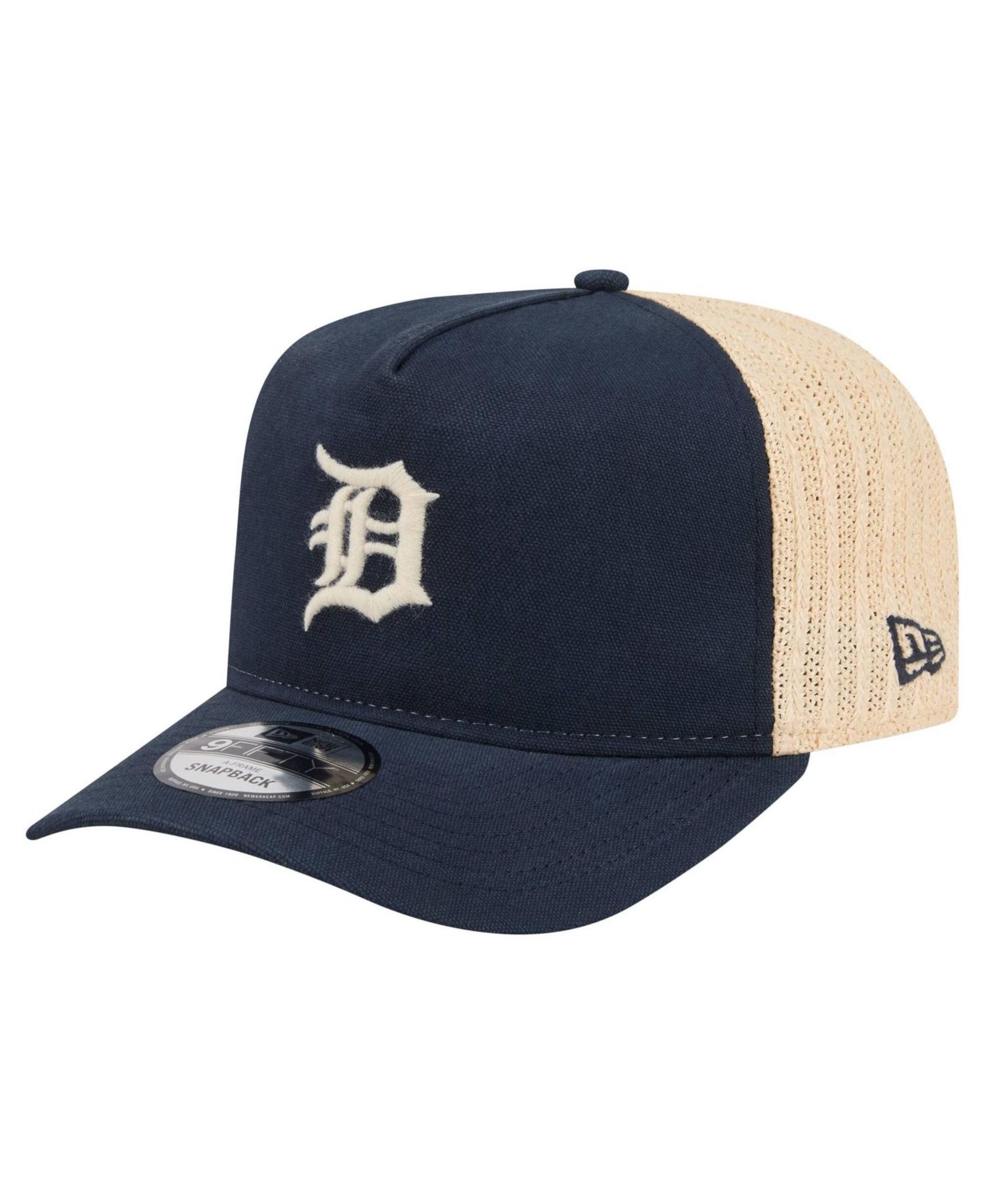 Men's Navy/Natural Detroit Tigers Grained 9FIFTY A-Frame Trucker Adjustable Hat