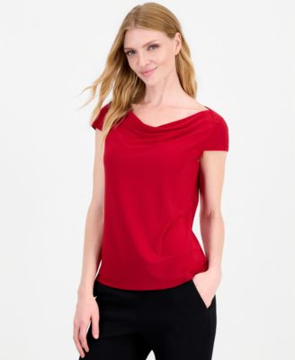 Women's Cap Sleeve Cowl Neck Jersey Knit Top