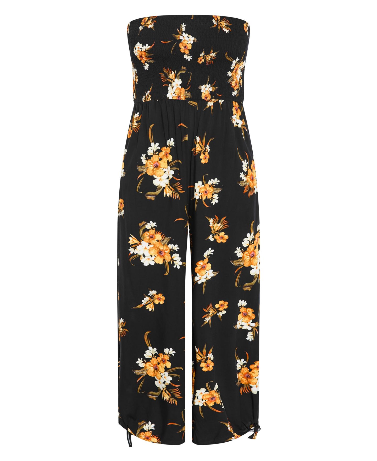 Женский комбинезон CITY CHIC Plus Size Aruba Print Strapless Wide-Leg Jumpsuit, цвет: Чёрный с принтом — фото 4