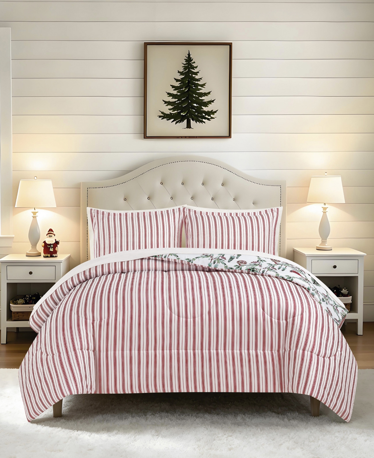 Macy's Holiday Pine Cardinal Reversible Microfiber 3-piece Comforter Set