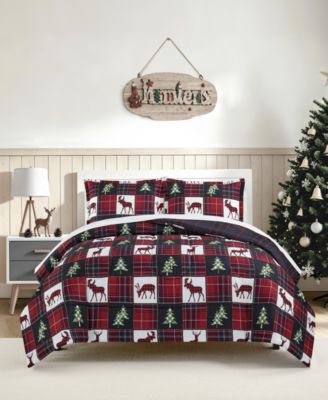 Deer Check Reversible Microfiber 3-Piece Comforter Sets