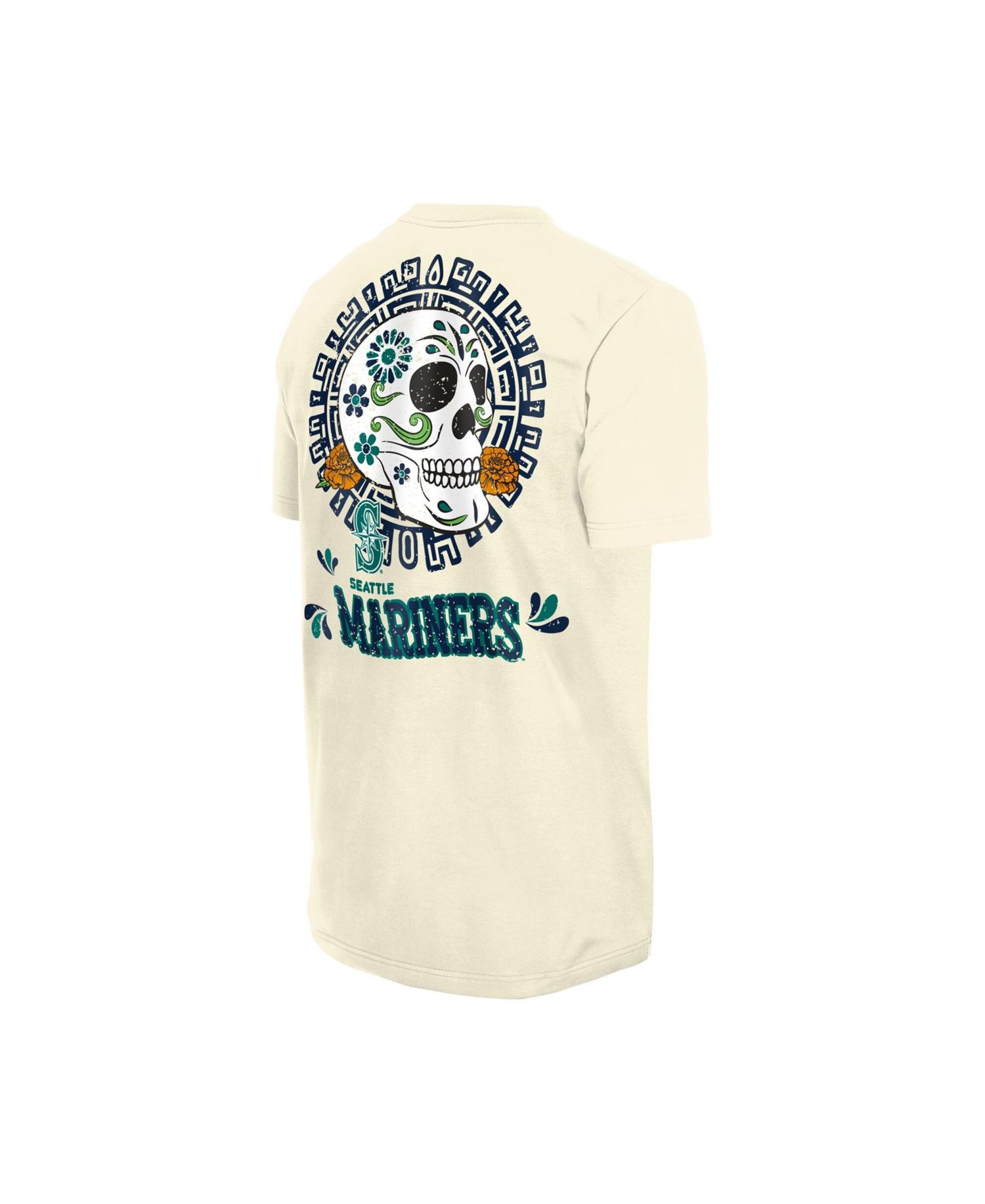 Men's Natural Seattle Mariners Dia de los Muertos Sugar Skull T-Shirt