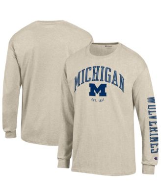 Men's Heather Oatmeal Michigan Wolverines Neutral Arch Long-Sleeve T-Shirt