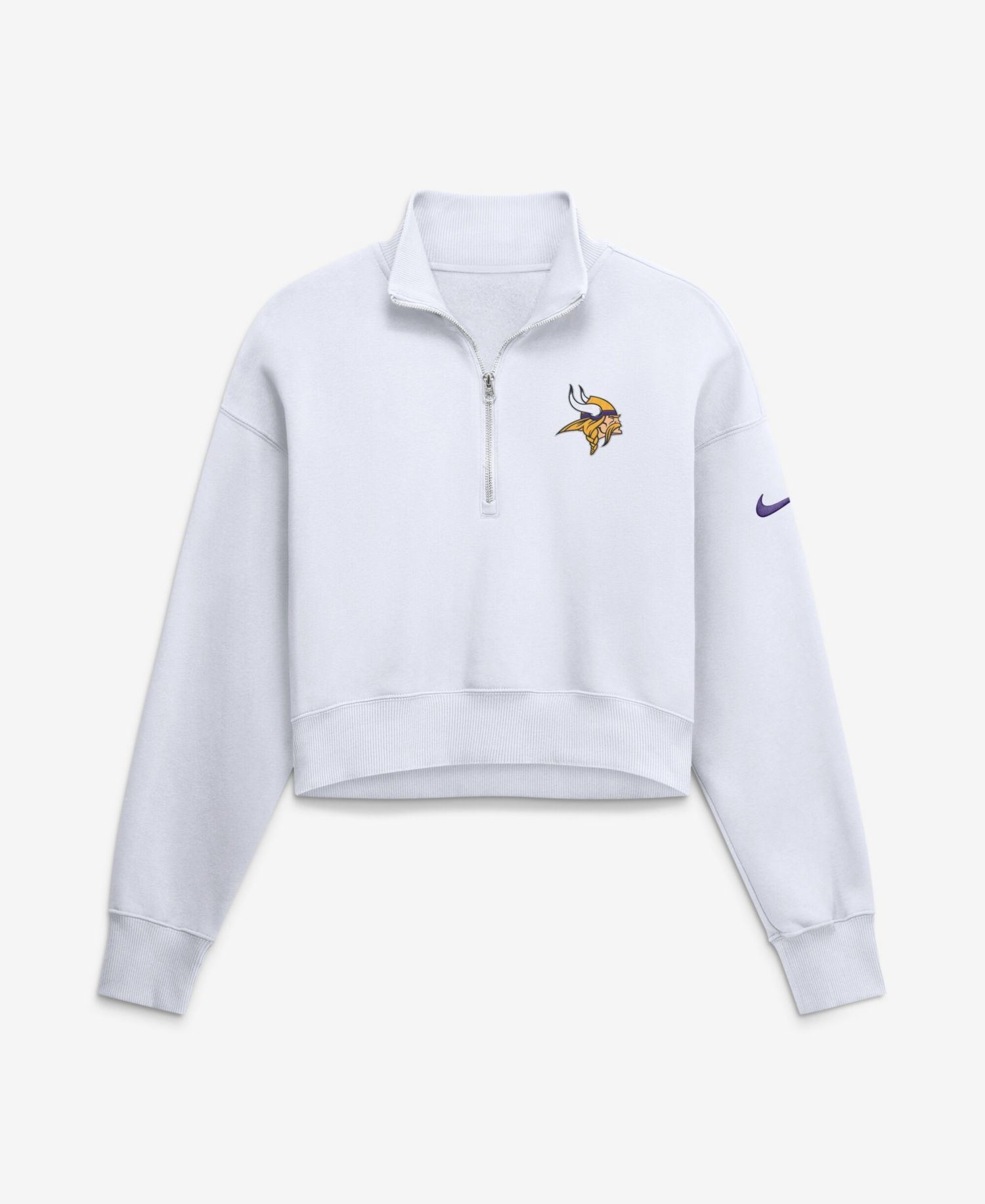 Women's White Minnesota Vikings Oversized Phoenix Fleece Cropped Quarter-Zip Sweatshirt