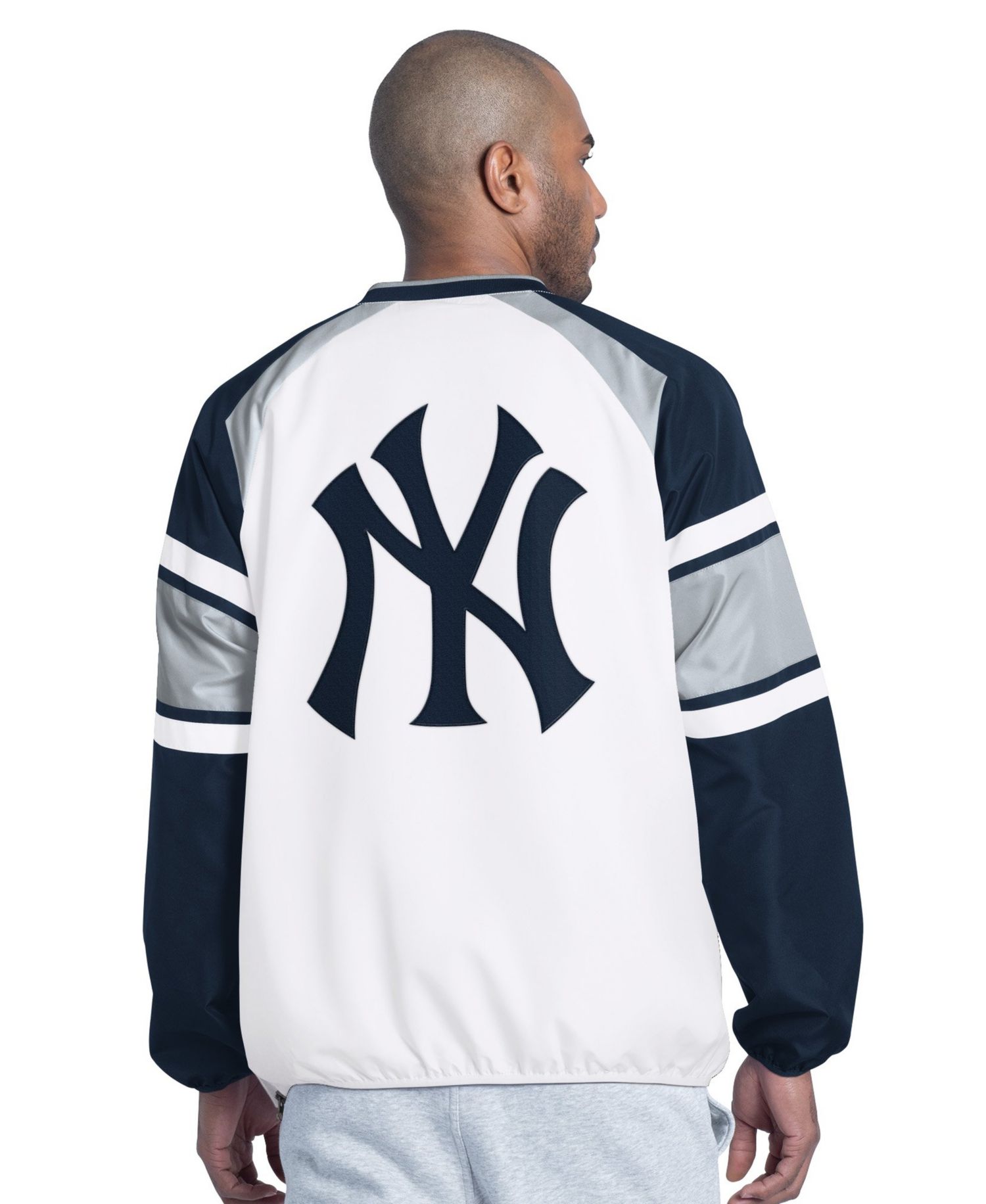 Men's White/Navy New York Yankees Infield Play Raglan V-Neck Pullover