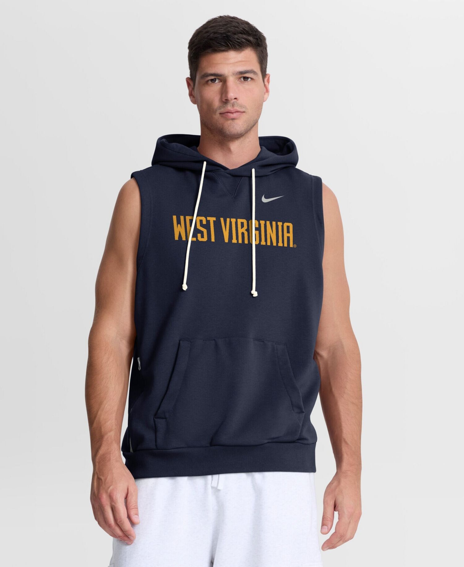 Men's Navy West Virginia Mountaineers 2026 Sideline Sleeveless Dri-FIT Hoodie
