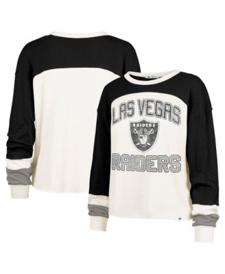 Women's Las Vegas Raiders Double Header Curve Distressed Raglan Long-Sleeve Crop Top
