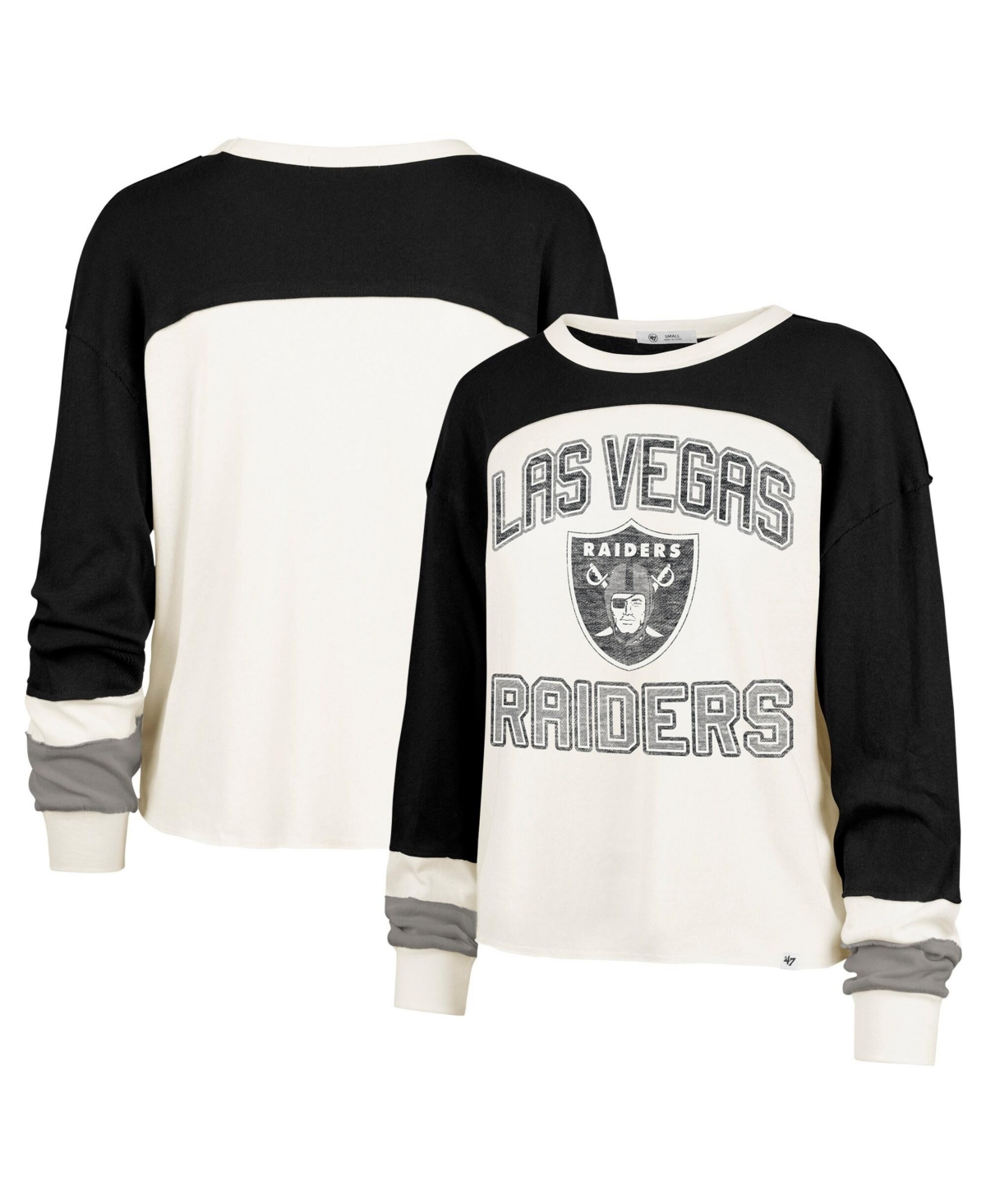'47 Brand Women's Las Vegas Raiders Double Header Curve Distressed Raglan Long-Sleeve Crop Top - Cream