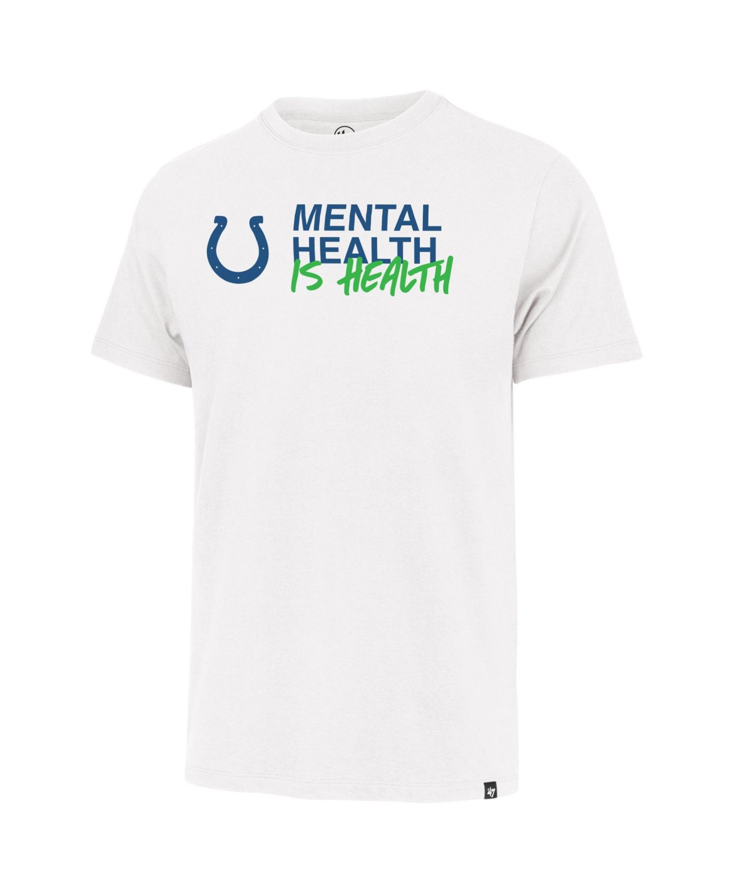 47 Brand Men's and Women's White Indianapolis Colts Mental Health is Health Kicking the Stigma Franklin T-Shirt